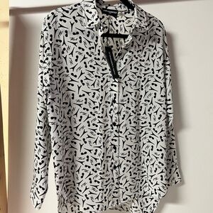 Karl Lagerfeld Black and White 3/4 Sleeve Button Down Shirt